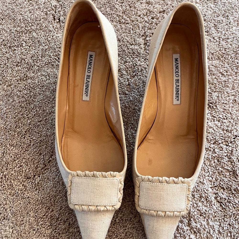 Manolo Blahnik linen Cream Women's Shoes size 39